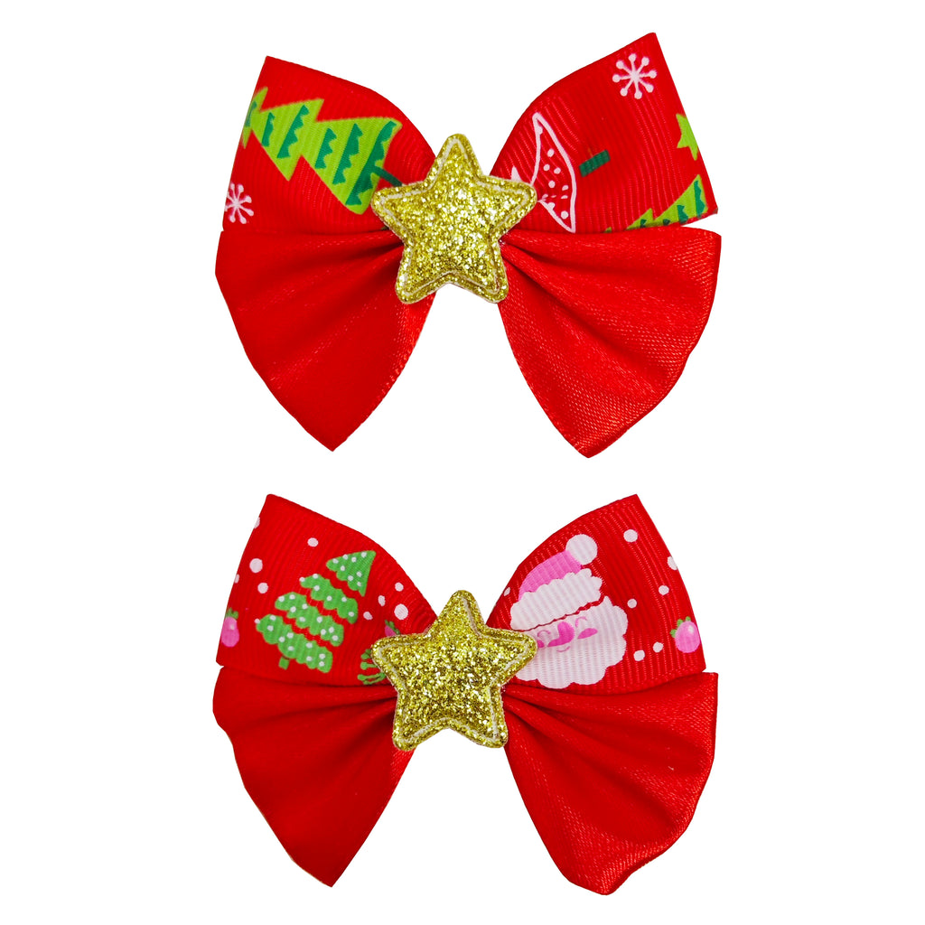 2pk Christmas Bow Clip - Red/Gold