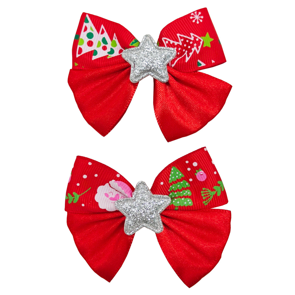 2pk Christmas Bow Clip - Red/Silver