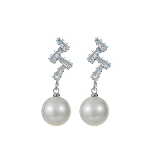 Crystal & Pearl Drop Earring Silver