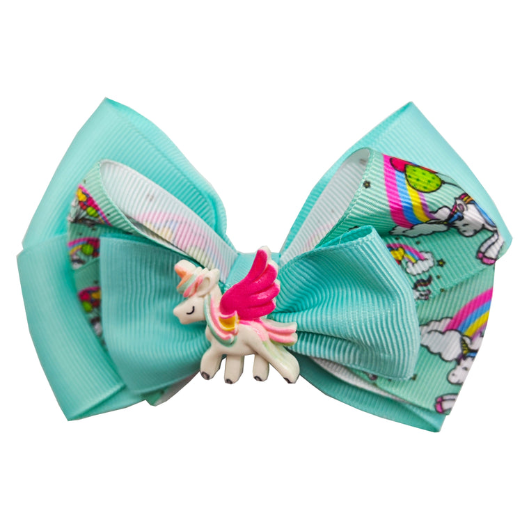 Sparkle Unicorn Bow Clip - Green
