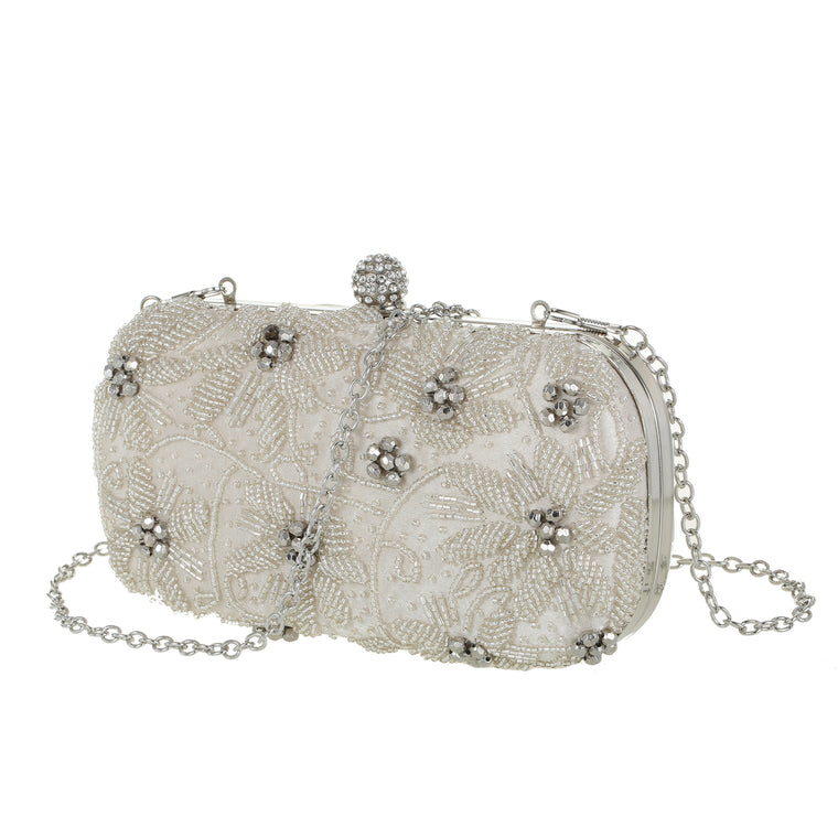 Embellished clutch bag cream