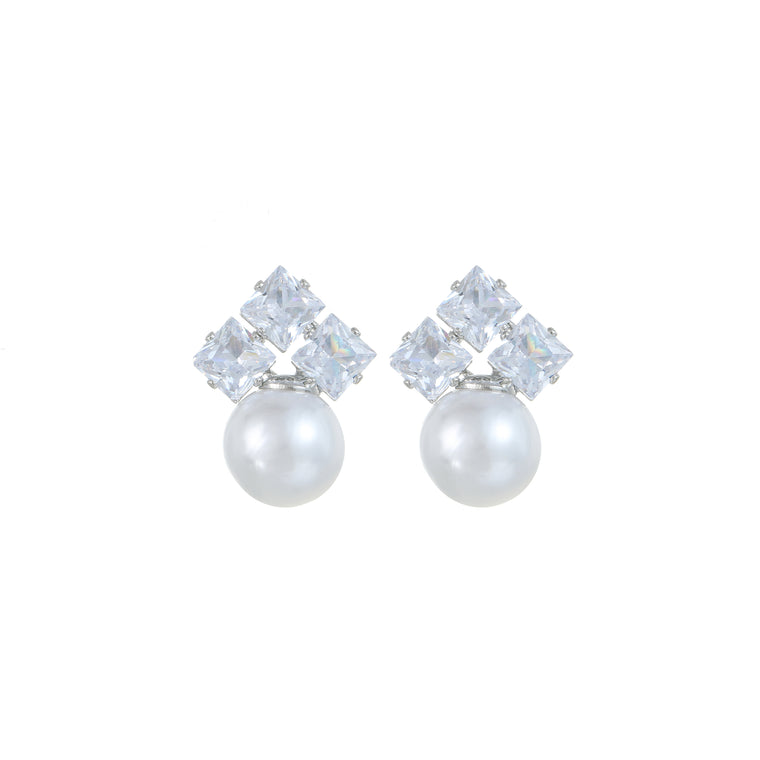 Pearl & cz earring silver