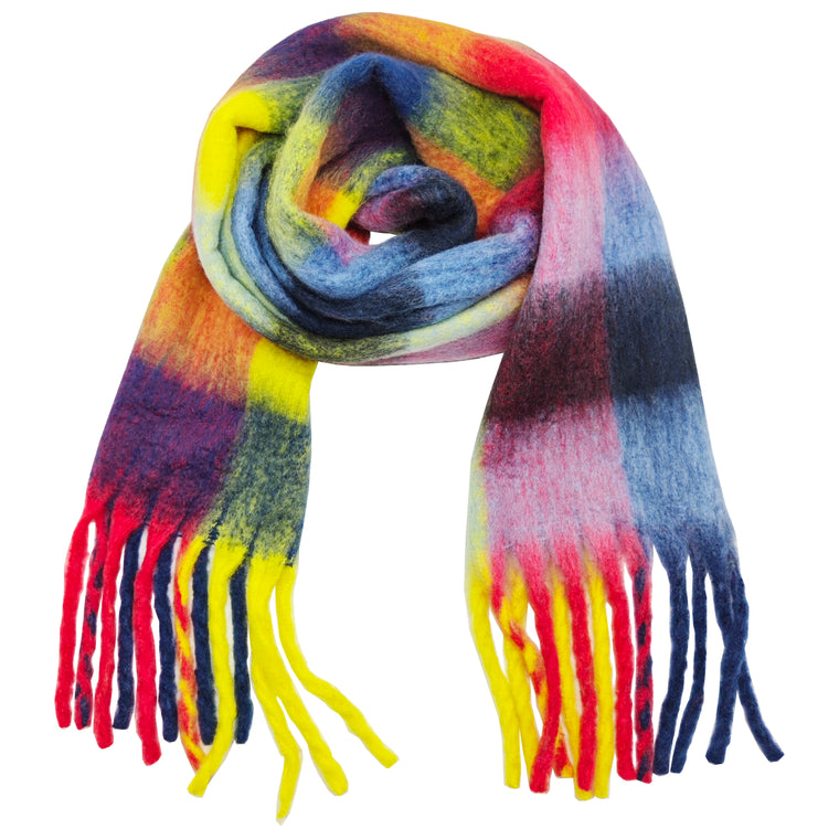 Square print scarf - navy & yellow