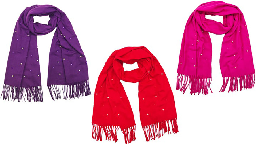 Classic Scarf with Pearl Beads- Purple