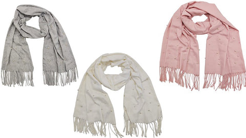 Classic Scarf with Pearl Beads- Pink
