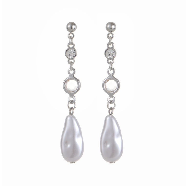 Pearl & crystal drop earring silver