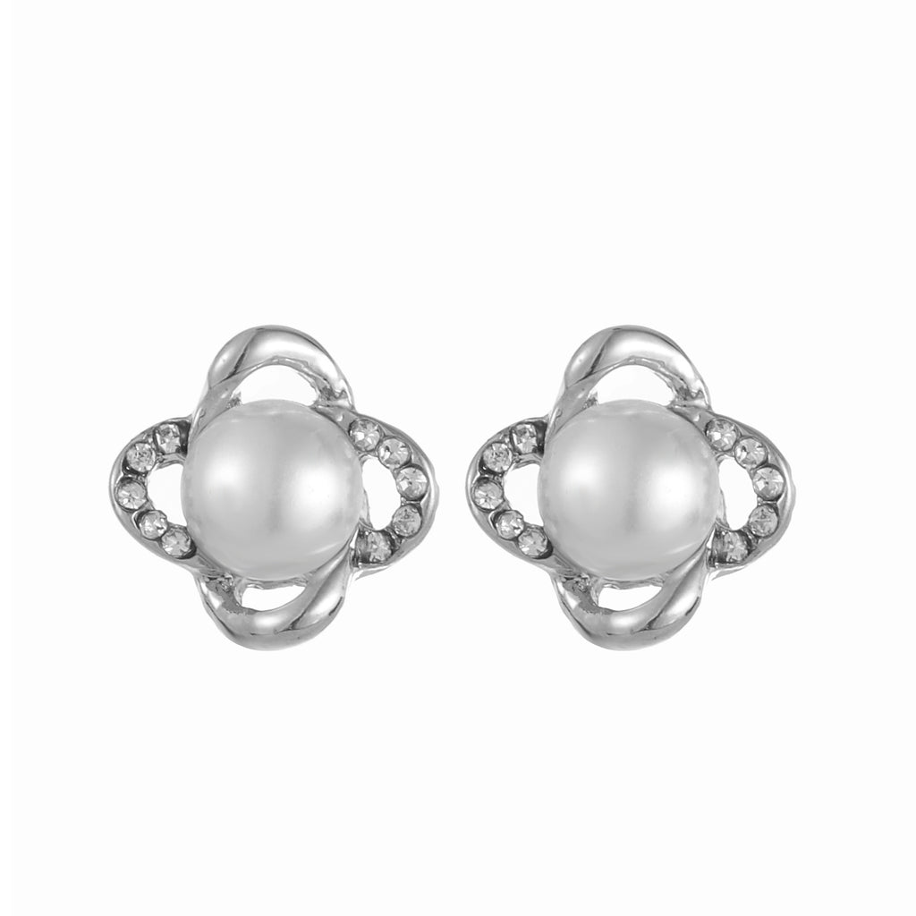 Pearl & diamante stud earring silver