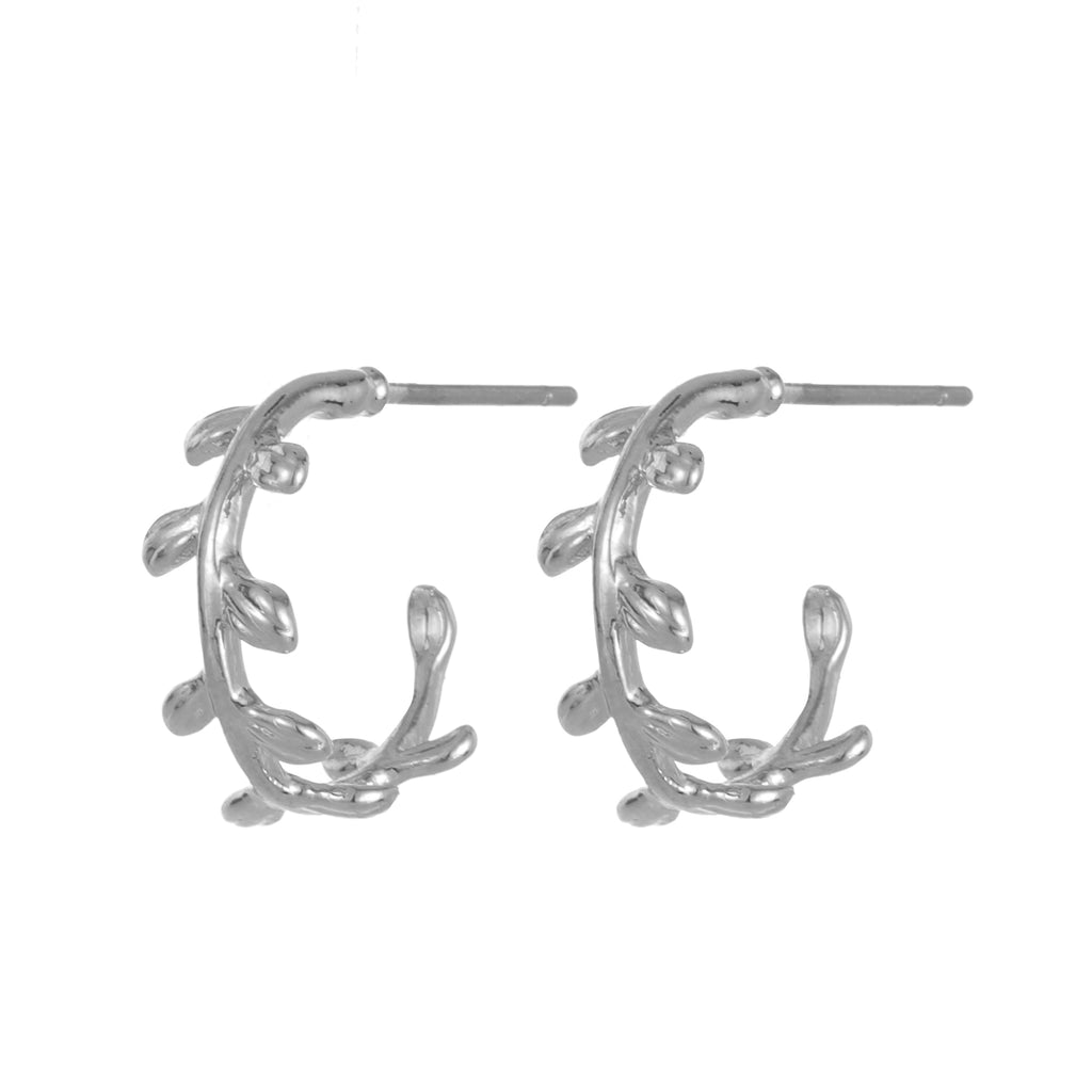 Brass leaf hoop earring silver
