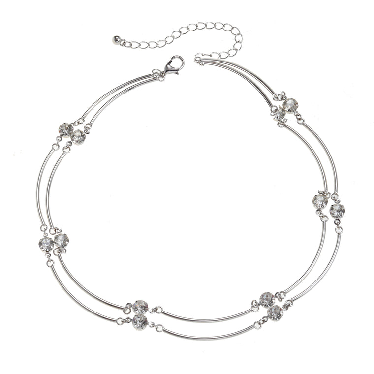 Crystal detail necklace silver