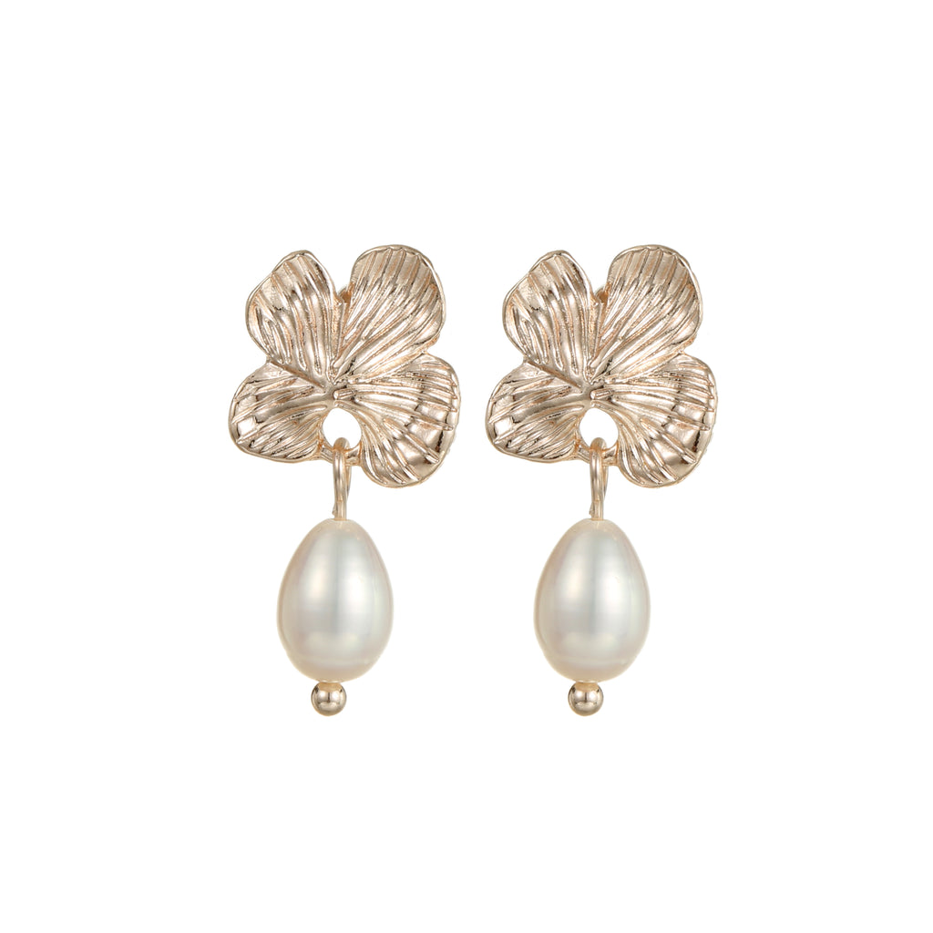 Pearl flower earring rose gold