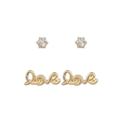 Delicate Ears 2pk Love Earring Gold