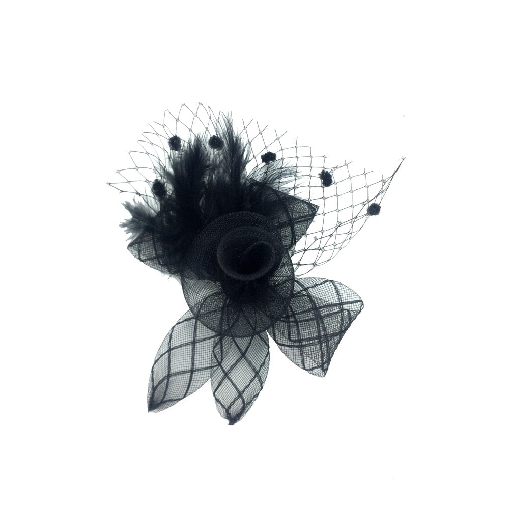 Fascinator flower with net black