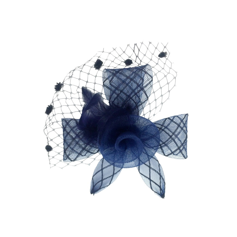 Fascinator flower with net navy