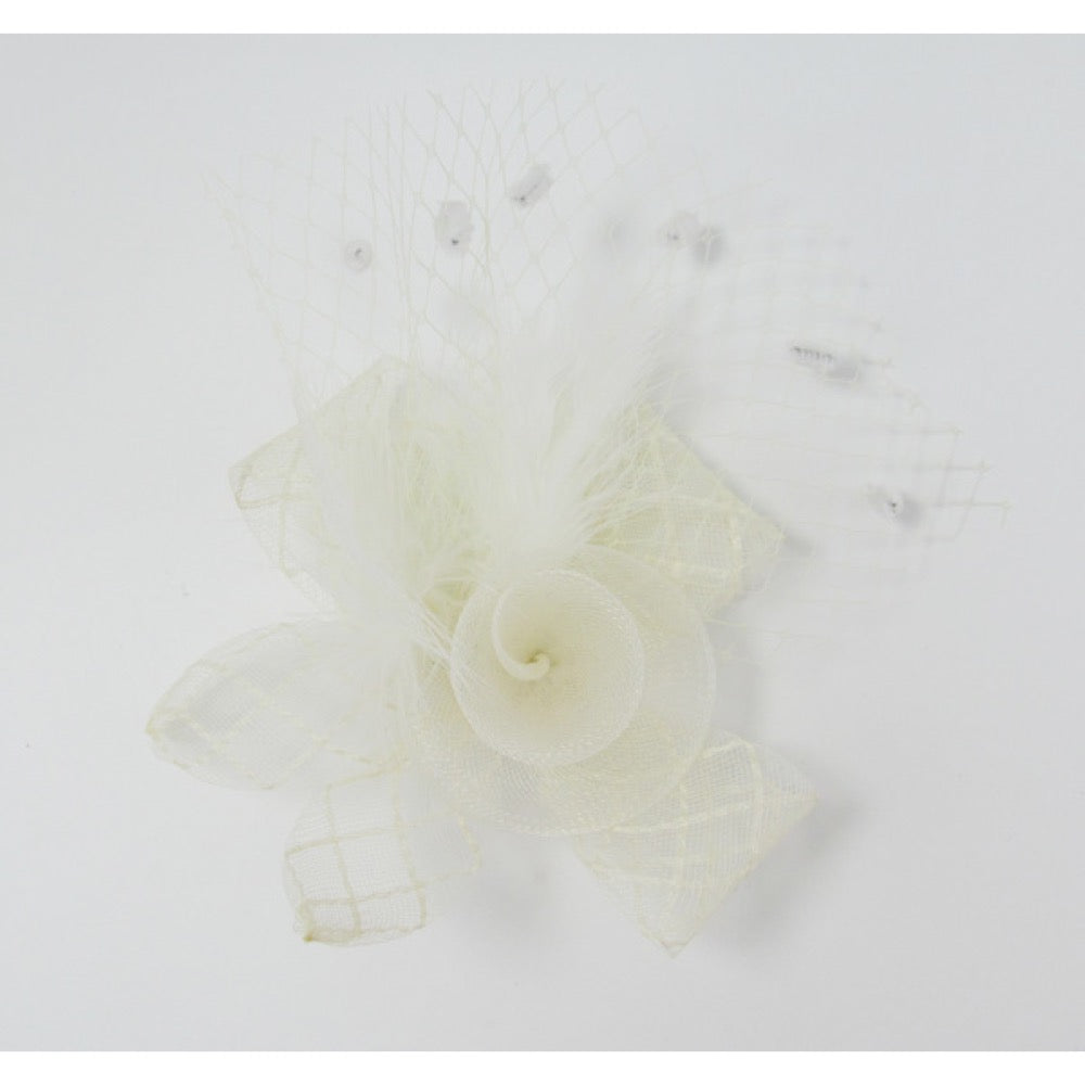 Fascinator flower with net ivory