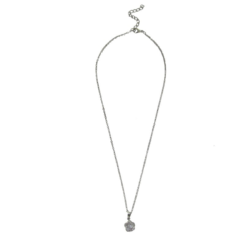 Dainty flower crystal necklace silver