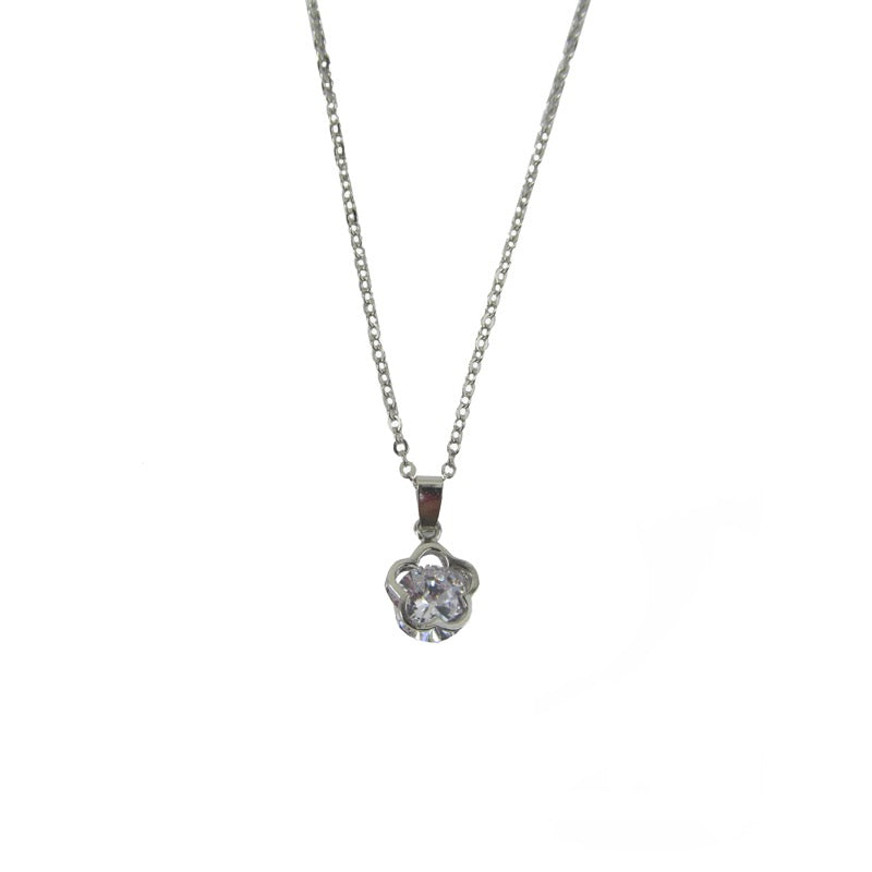 Dainty flower crystal necklace silver