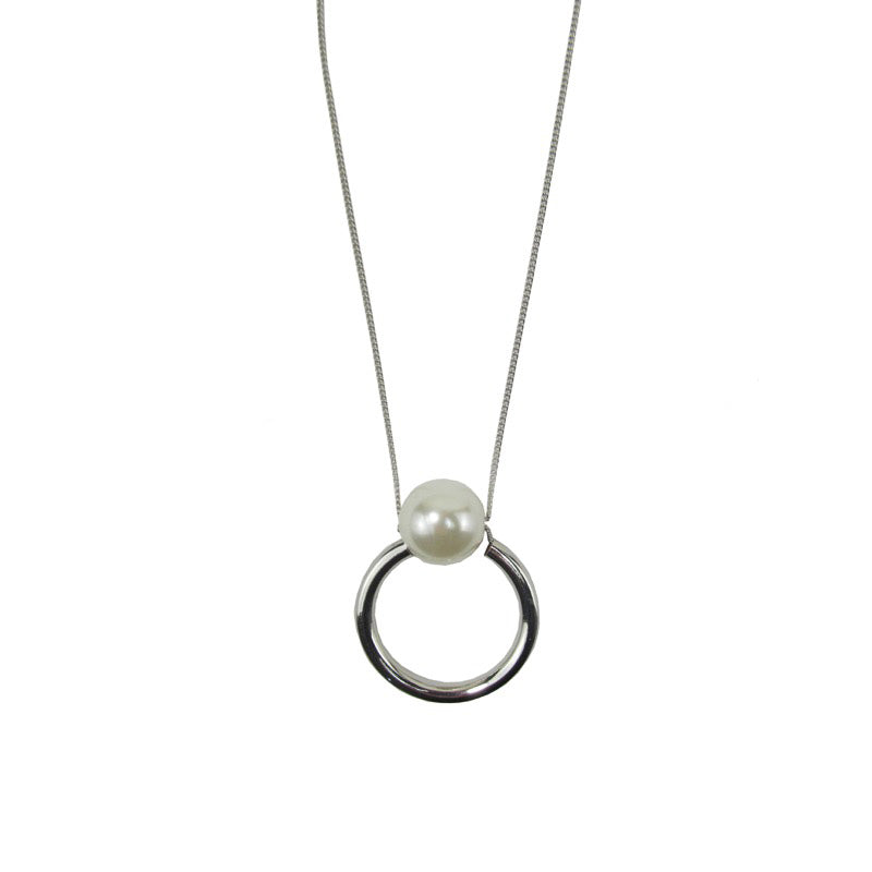 Long pearl detail necklace silver