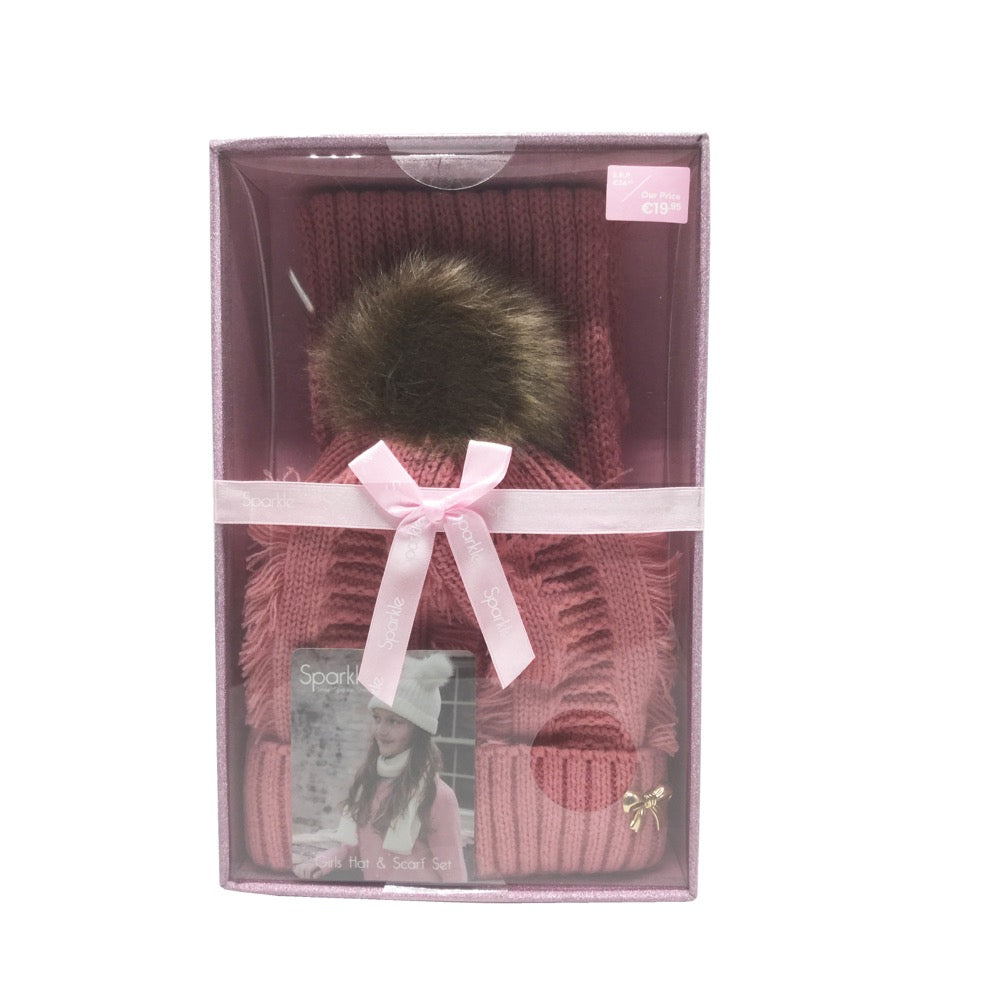 Sparkle Gift Box Pom Pom Hat & Scarf Set
