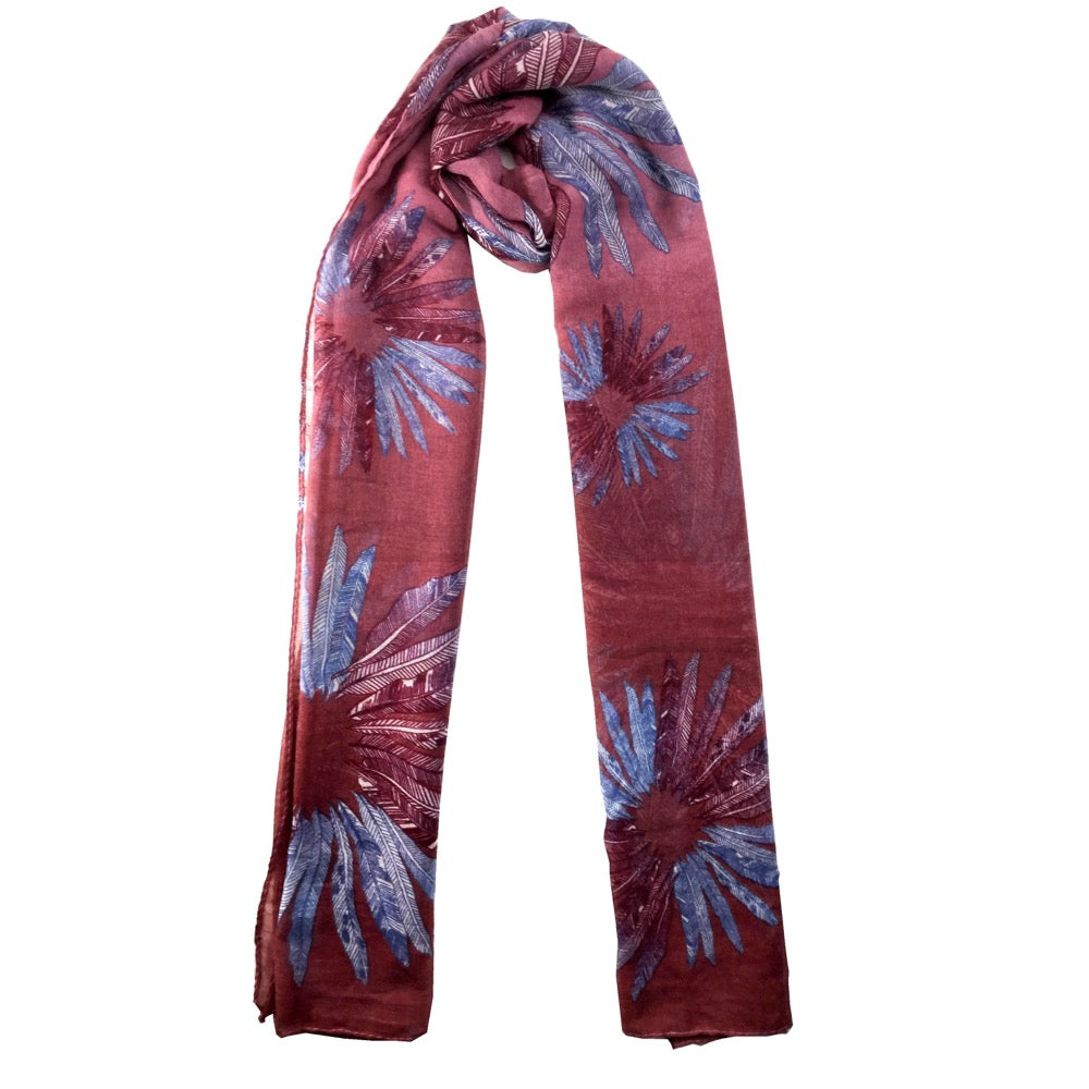 Feather Print Scarf-Red