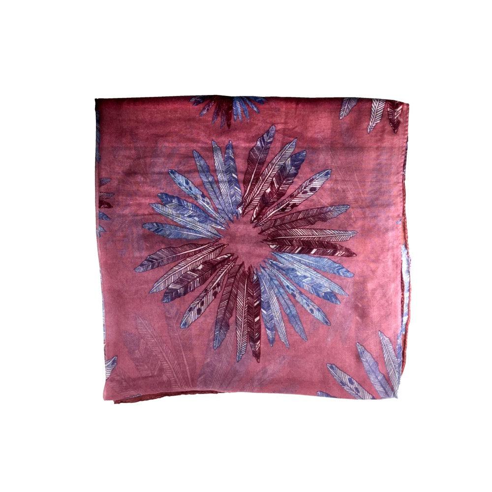 Feather Print Scarf-Red