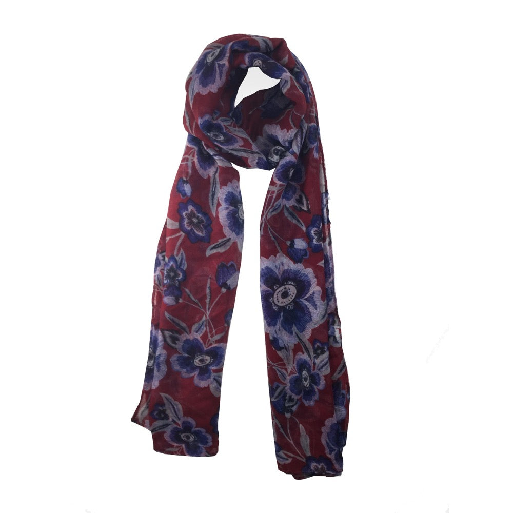 Outlined Flower Print Scarf-Red