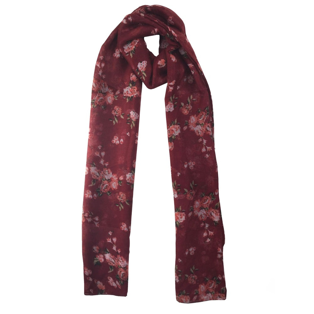 Floral Print Scarf-Red