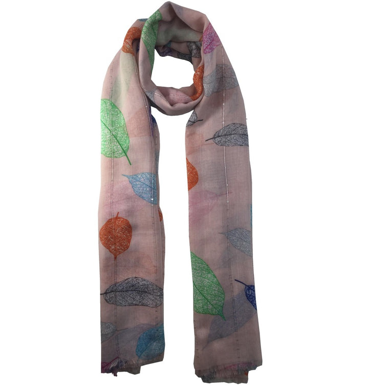 Leaf Print Scarf-Pink