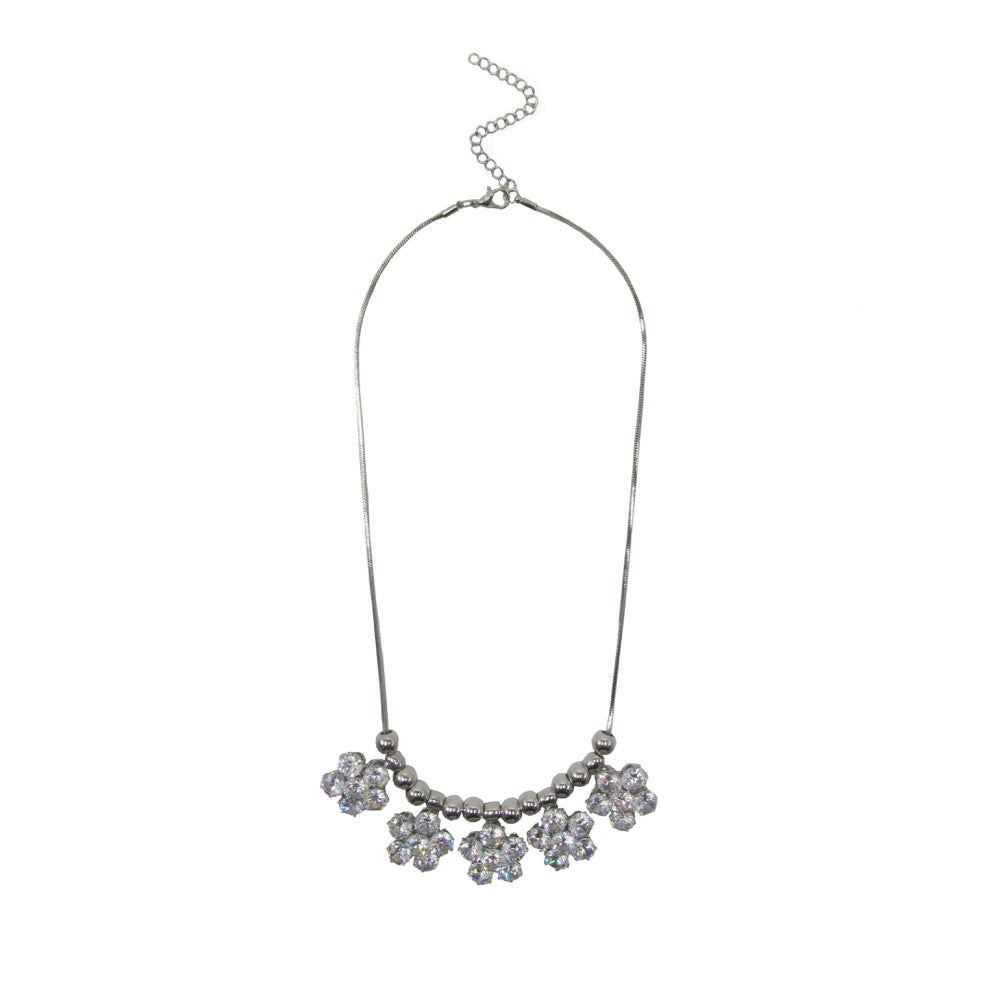 Diamante Flower Statement Necklace Silver