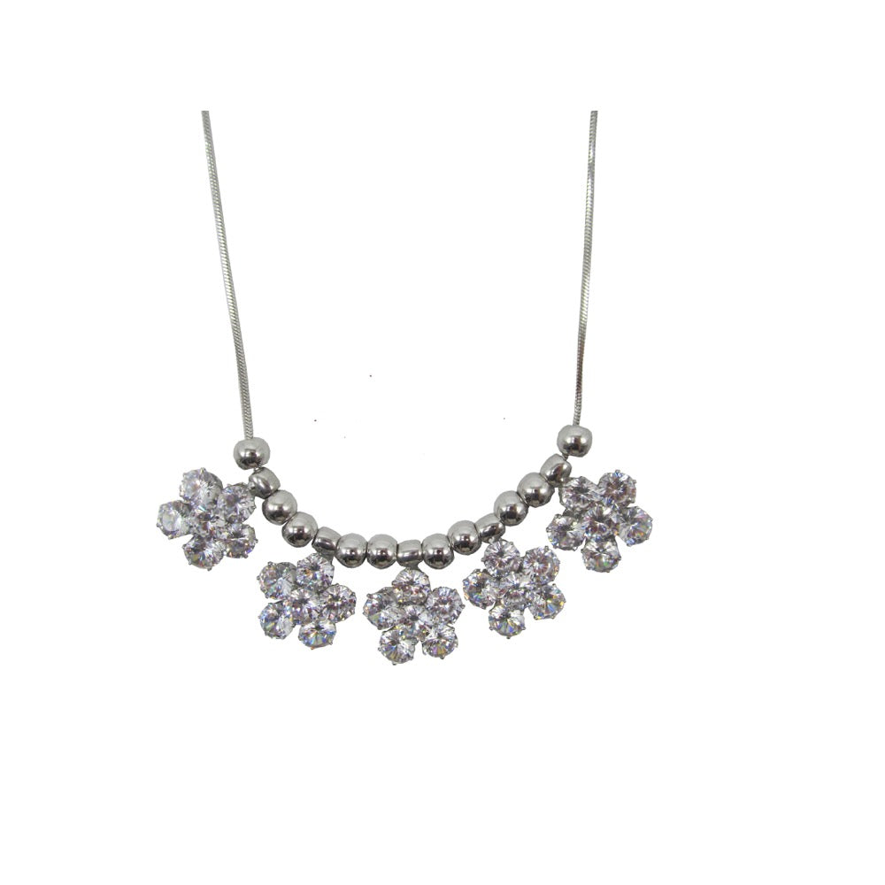 Diamante Flower Statement Necklace Silver
