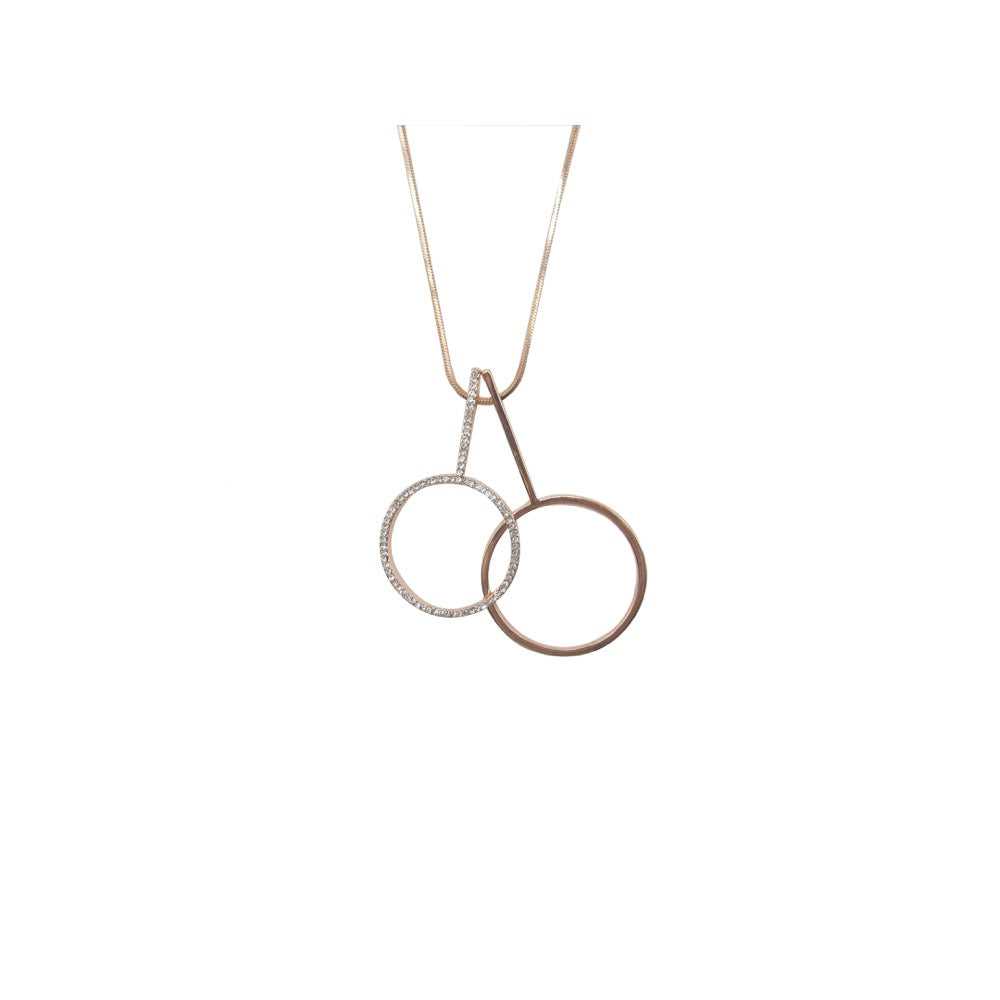 Long Duo Circle Necklace Rose Gold