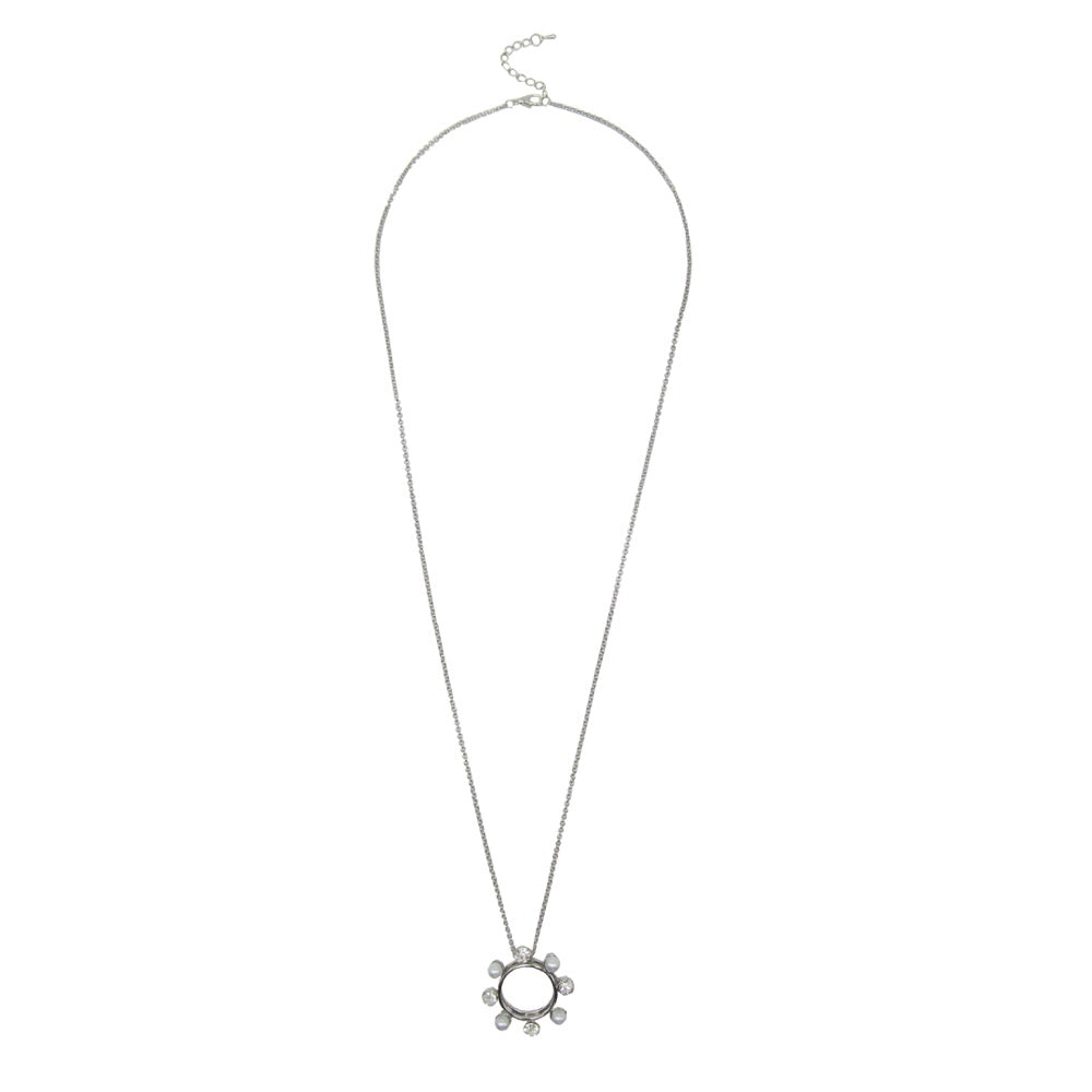 Long Circle Pearl Necklace Silver