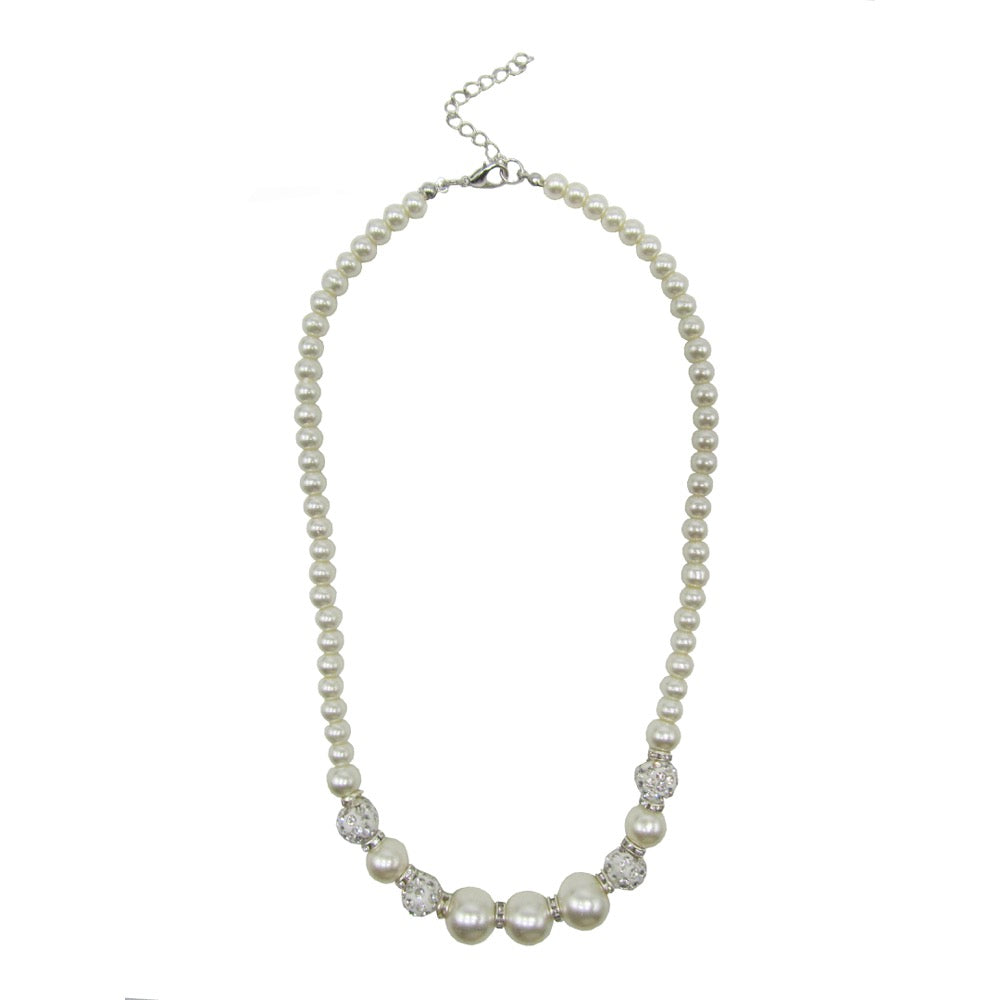 Classic Pearl & Crystal Necklace Silver