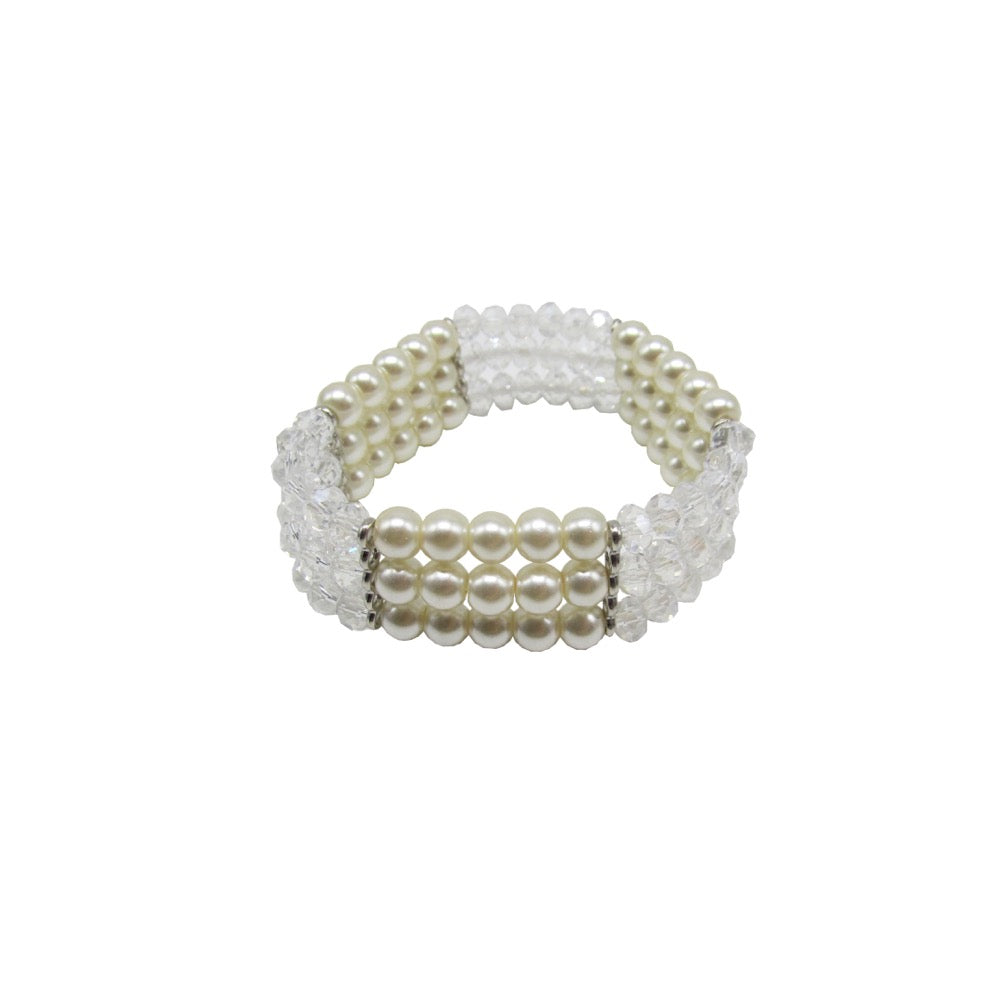 Pearl & Crystal 3 Row Bracelet