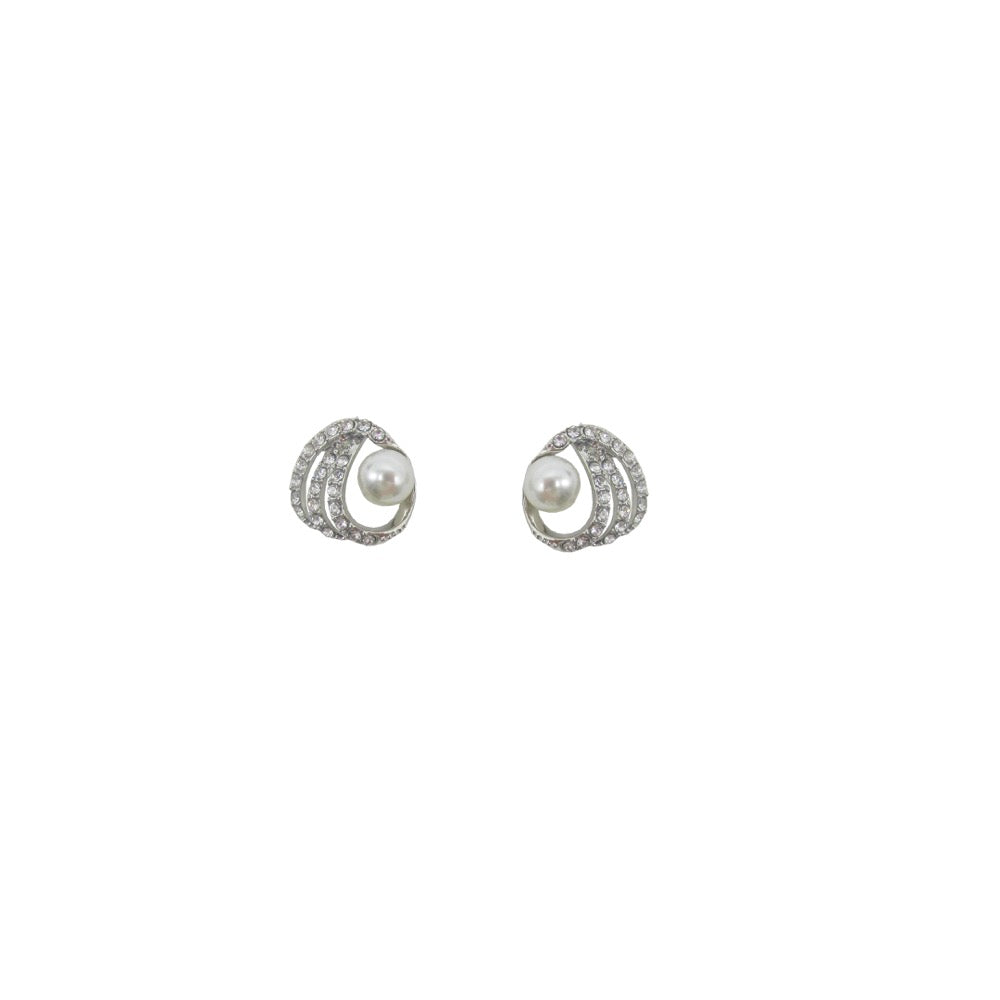 Pearl & Diamante Stud Earring Silver