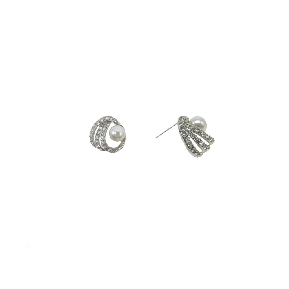 Pearl & Diamante Stud Earring Silver