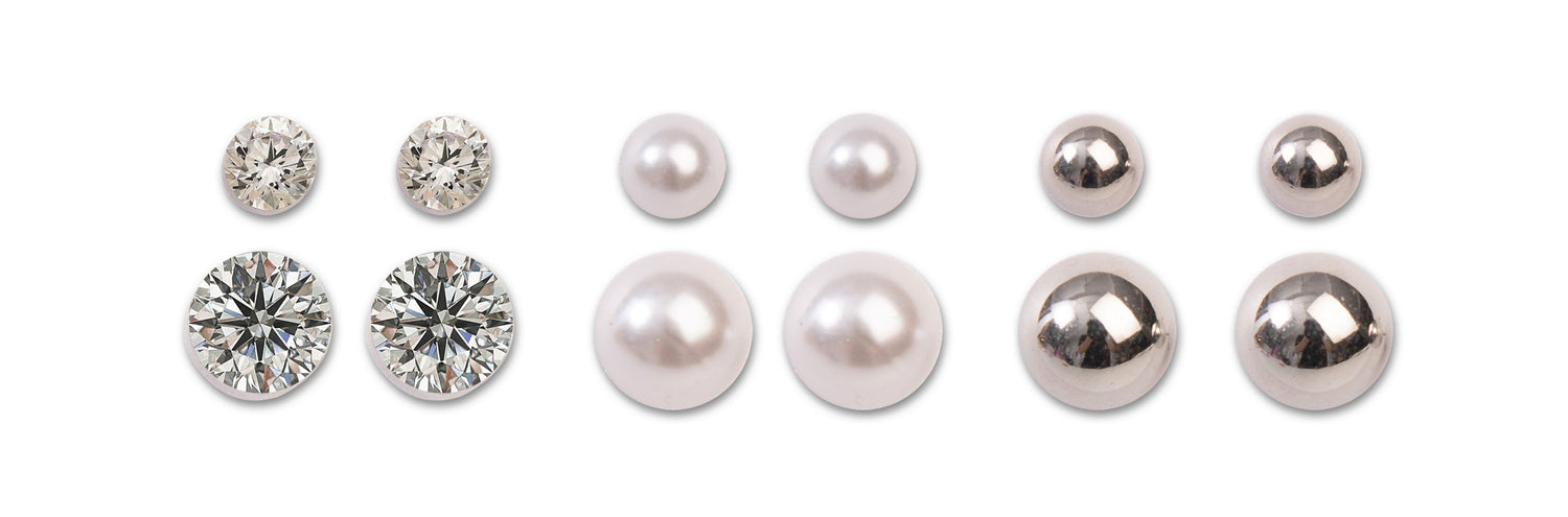 6pk Pearl & Crystal Stud Earrings