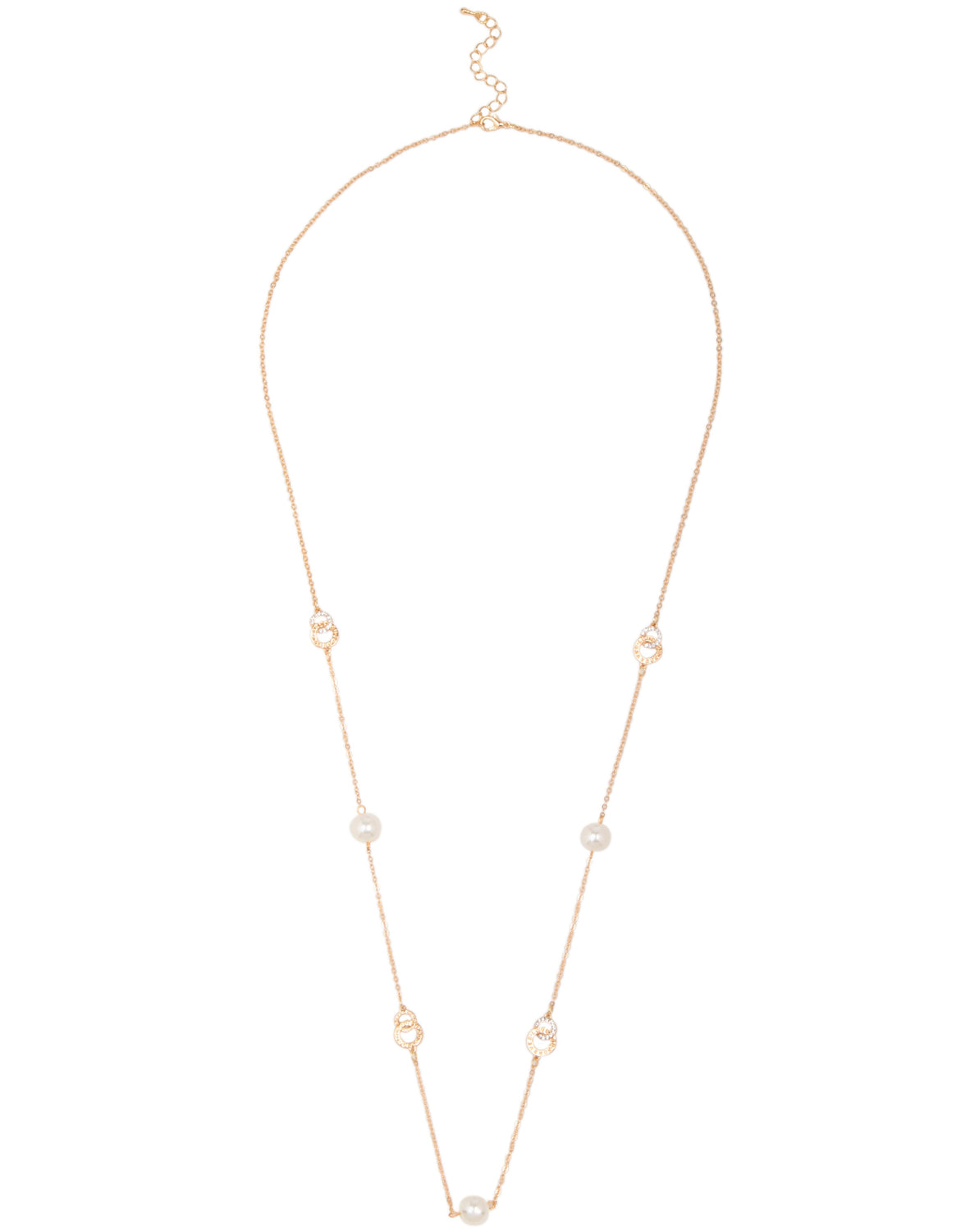 Long Pearl & Circle Link Necklace