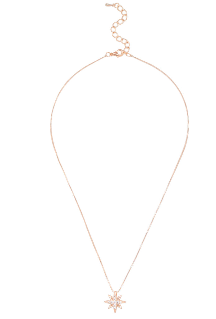 Cubic Zirconia Star Necklace Rose Gold