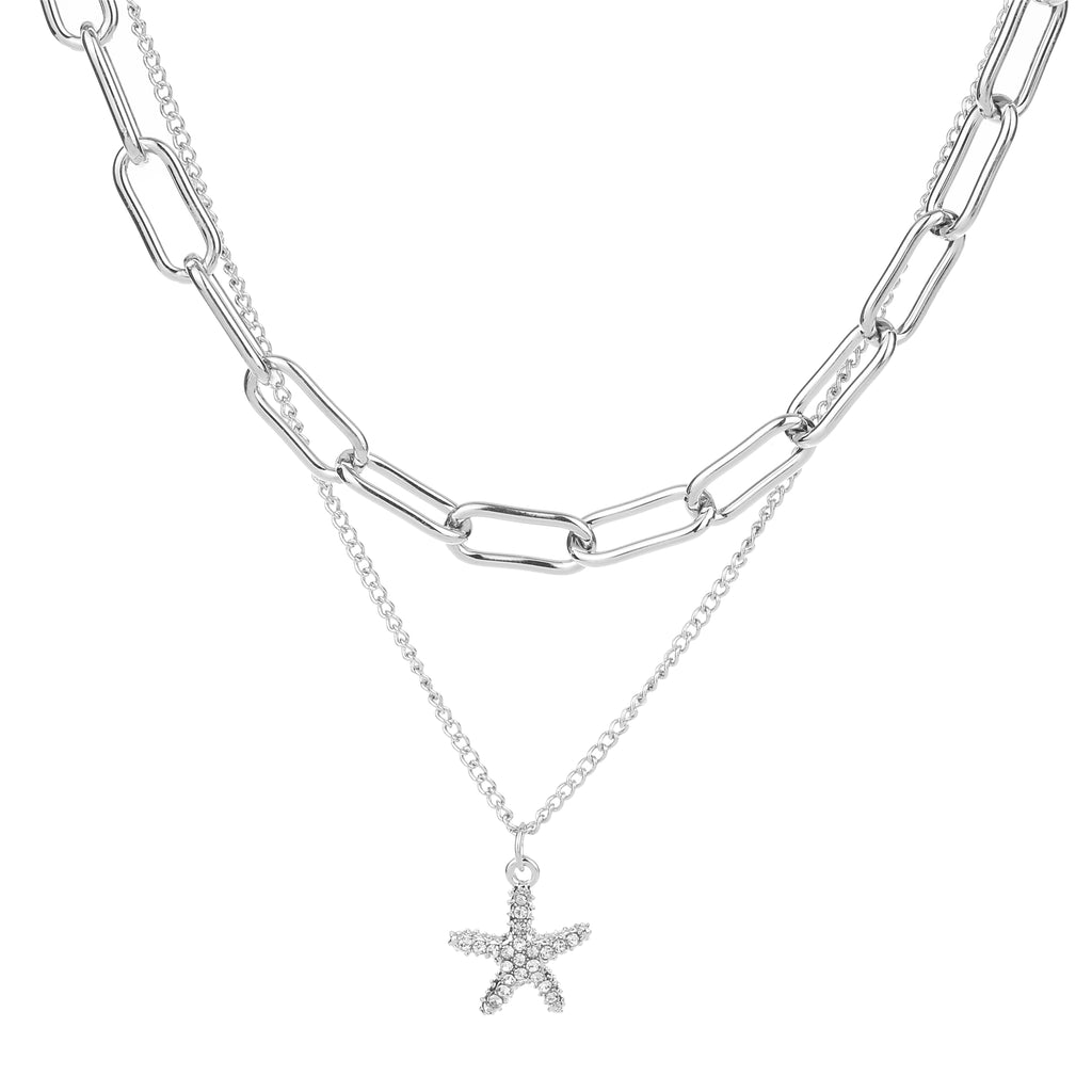 2 Row Starfish Necklace Silver