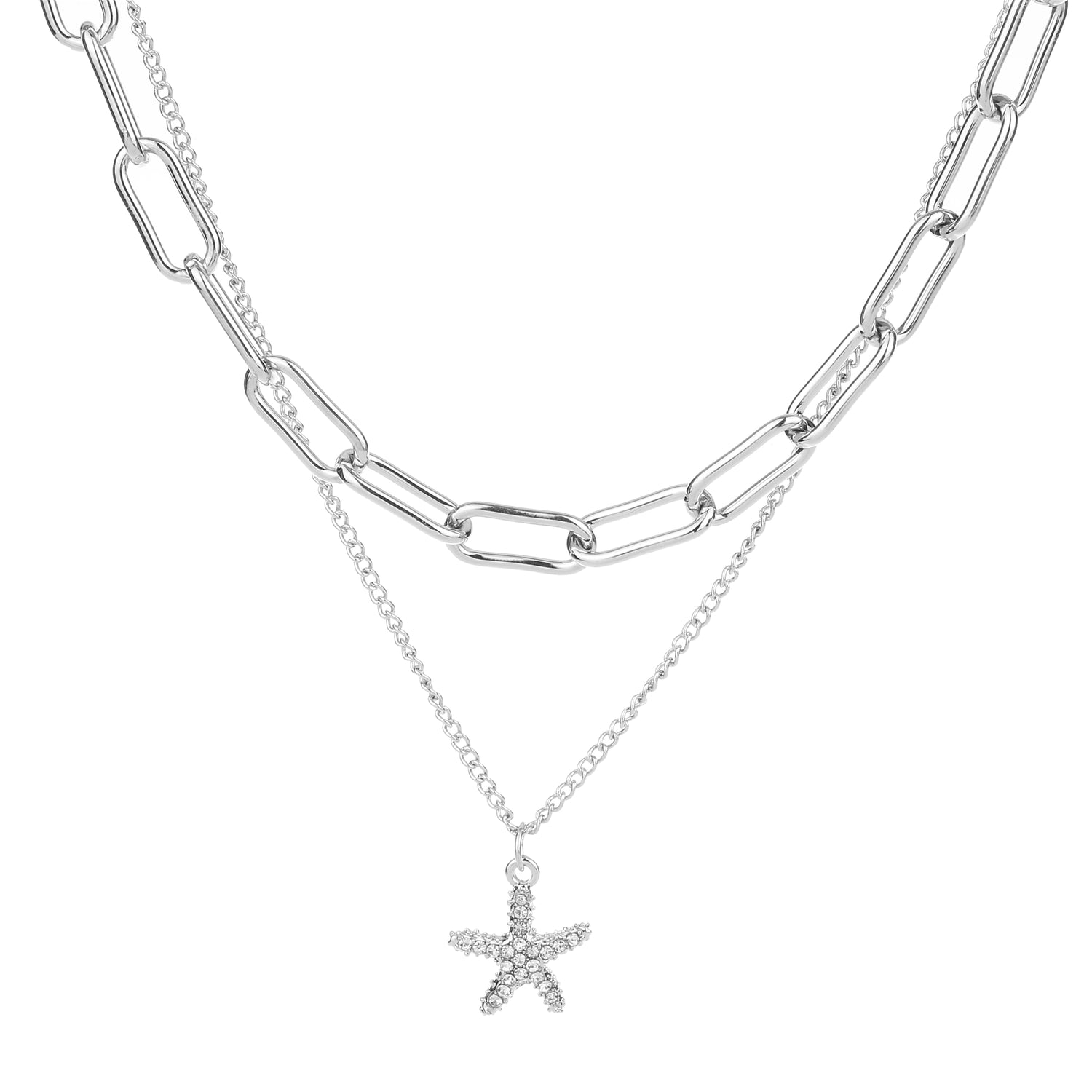 2 Row Starfish Necklace Silver