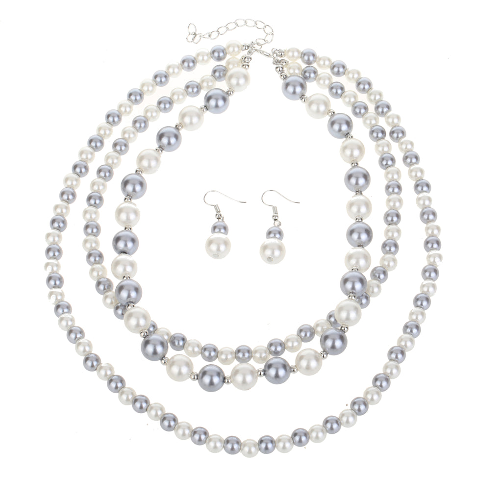 3 Row Pearl Necklace Set
