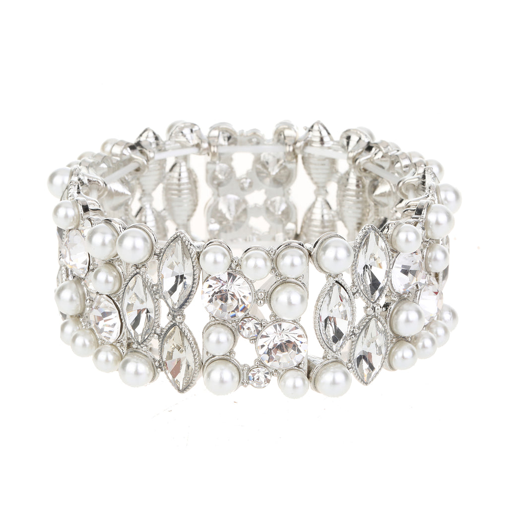 Crystal & Pearl Bracelet Silver
