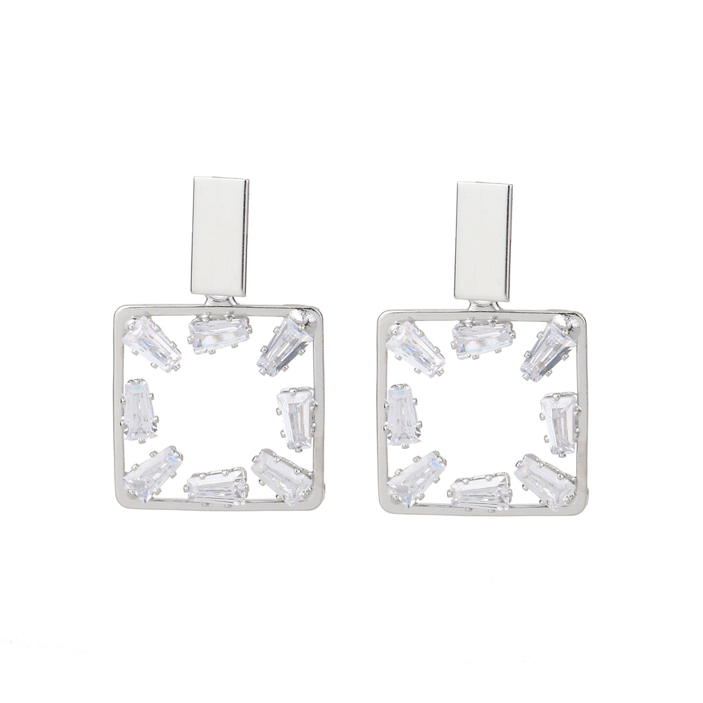 Cubic Zirconia Square Earring Silver