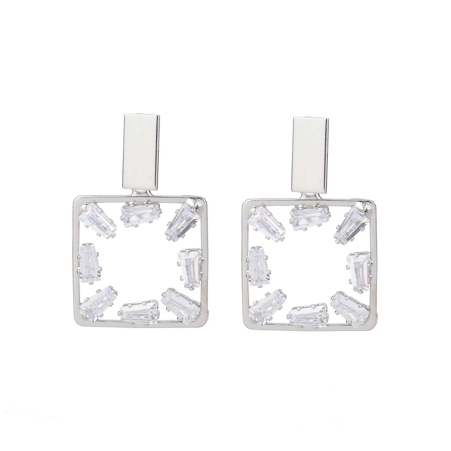 Cubic Zirconia Square Earring Silver