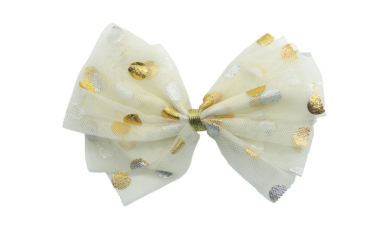 Sparkle Polka Dot Bow Clip Cream