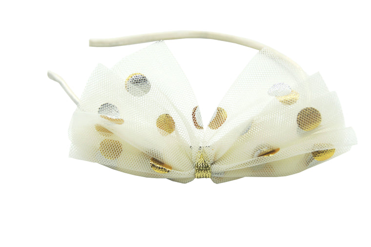 Sparkle Polka Dot Bow Hairband Cream