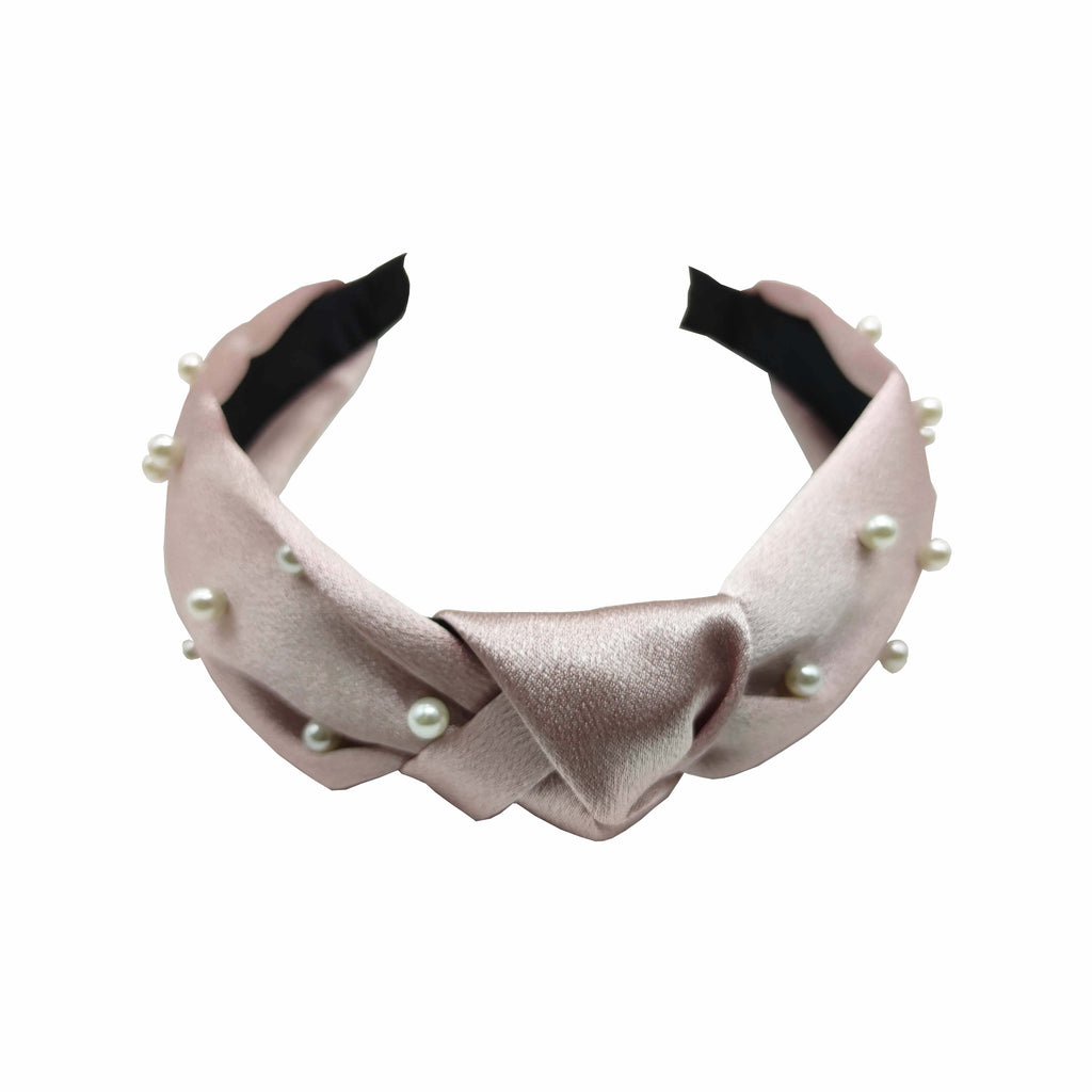 Pulse Professional Satin Knot Top Hairband With Pearl Detail Taupe