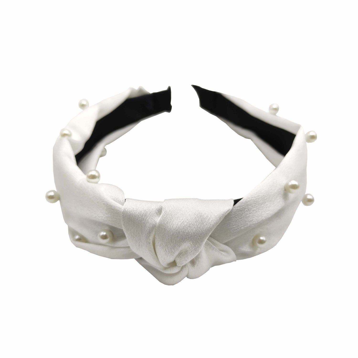 Pulse Professional Satin Knot Top Hairband With Pearl Detail Cream