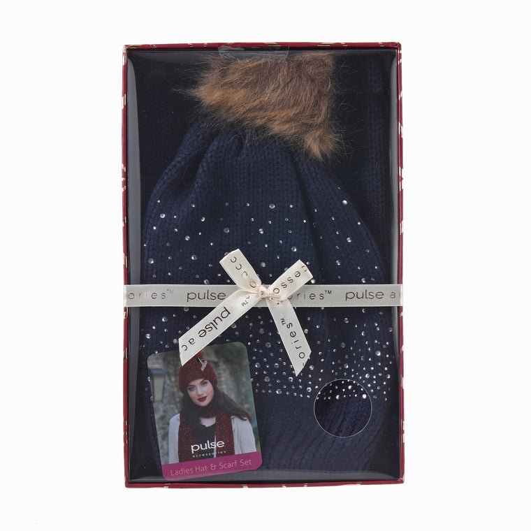 Pulse Deluxe Gift Box Hat & Scarf Set - Navy