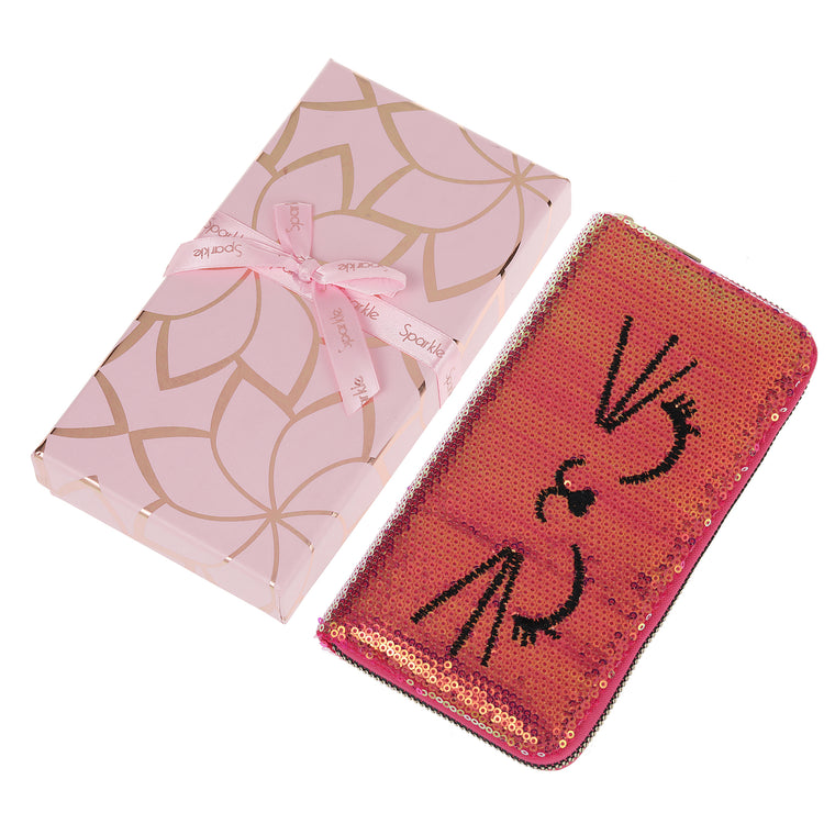 Sparkle Sequin Gift Box Wallet - Fuchsia